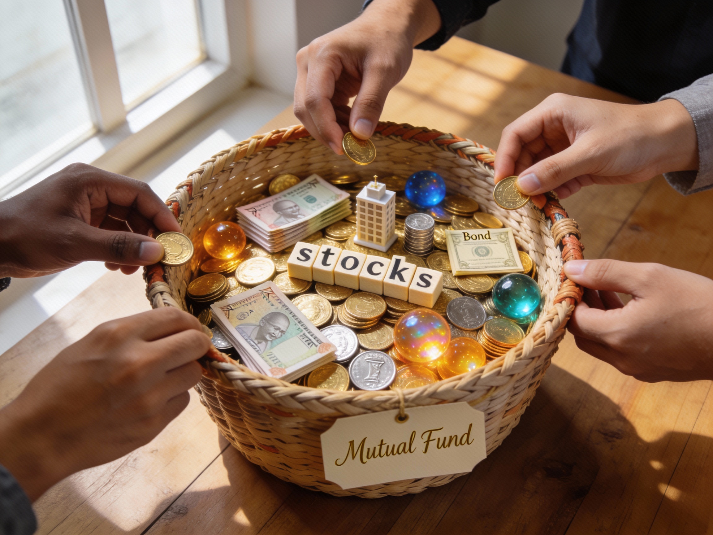 mutual fund pooling explained: multiple investors contributing assets to one shared investment basket