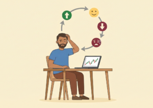 Illustration of the investor's emotional cycle: market up leads to confidence, market down leads to panic, Portfolio Analysis